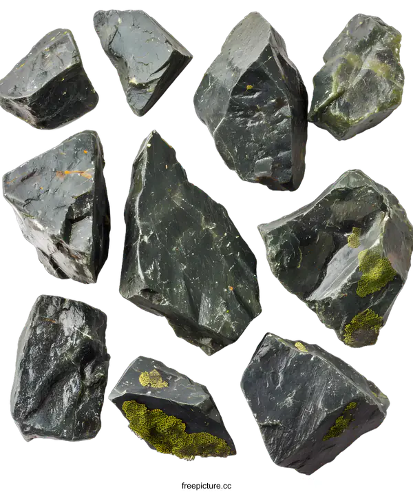 [Transparent Background PNG]Green Stone Rock Collection Isolated On White Background