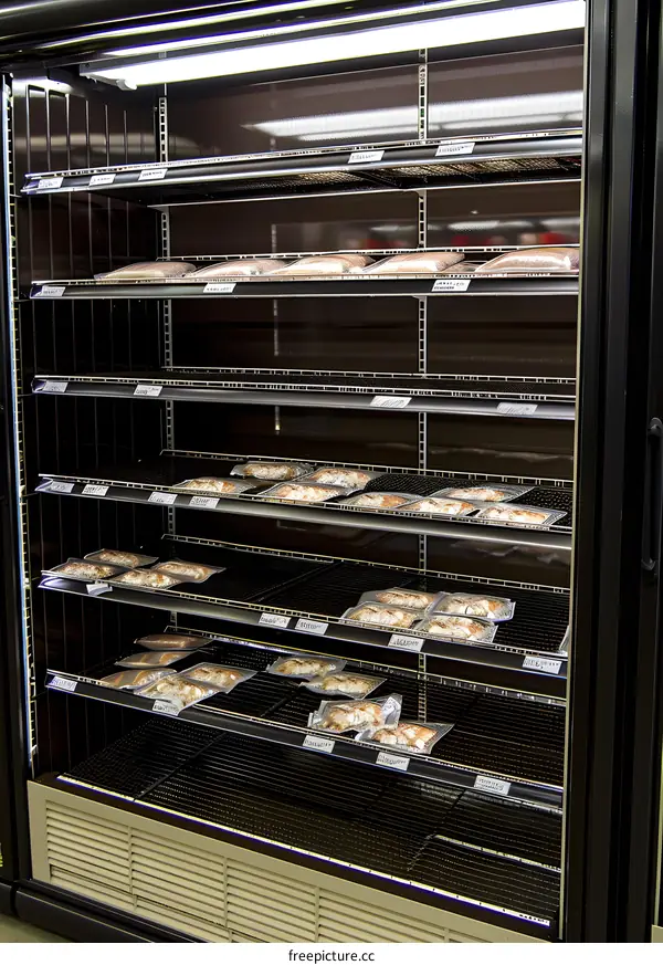 Refrigerated Display Case with Frozen Meat Products