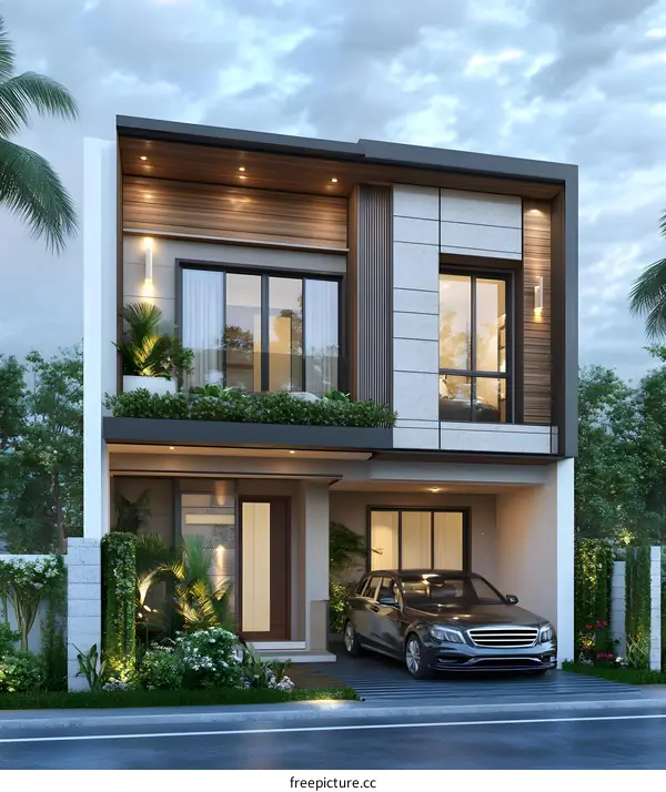 Modern Two Story House with a Car in Front