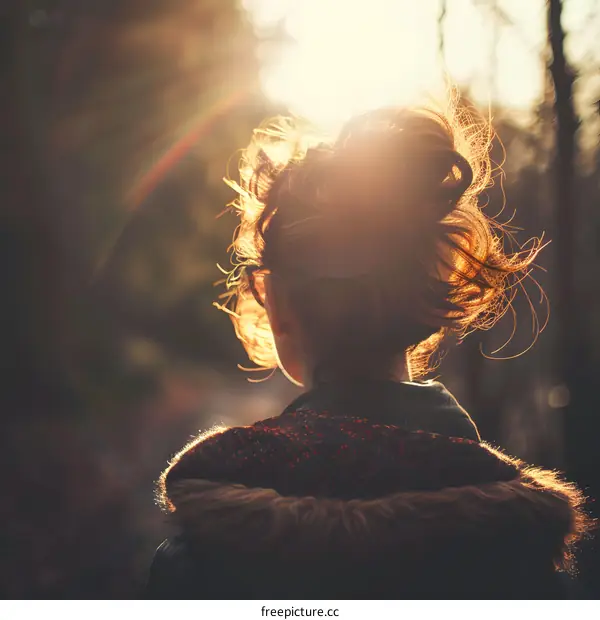 Woman with Back to Camera Looking at Sunset