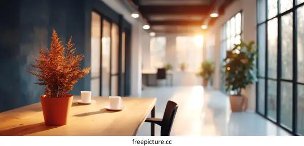 Modern Office Space with Natural Light and Plants