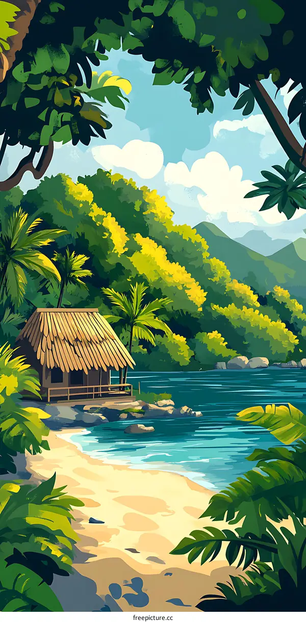 Tropical Beach Hut Illustration