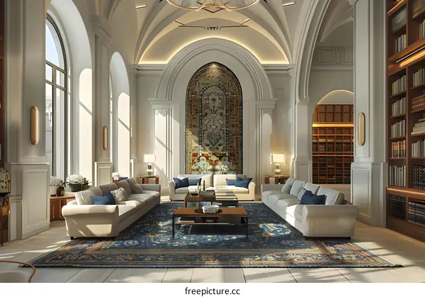 Elegant Living Room with Vaulted Ceilings