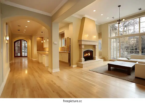 Spacious Open-Concept Living Room with Hardwood Floors