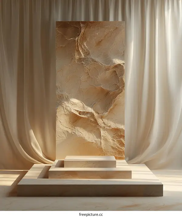 Beige Display Podium with Stone Texture