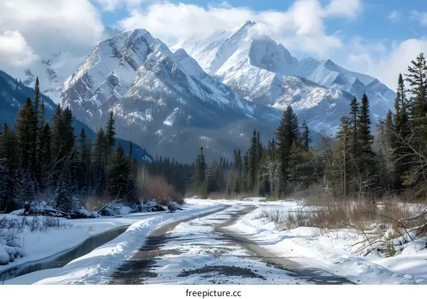 Snowy Mountain Road in Winter