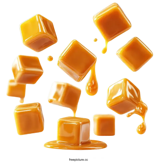 [Transparent Background PNG]Caramel Cubes in Motion
