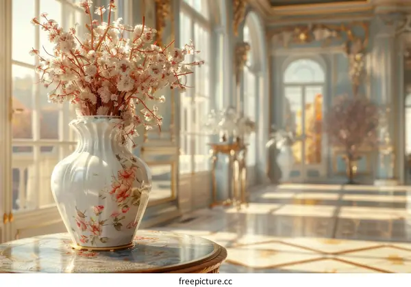 Vintage Floral Vase in Elegant Palace Interior