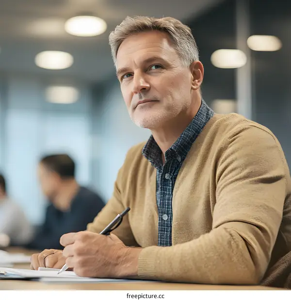 Serious Businessman Working In Office