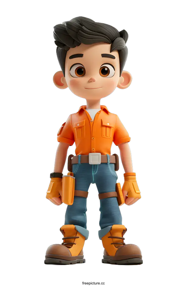 [Transparent Background PNG]Cute 3D Cartoon Construction Worker Character