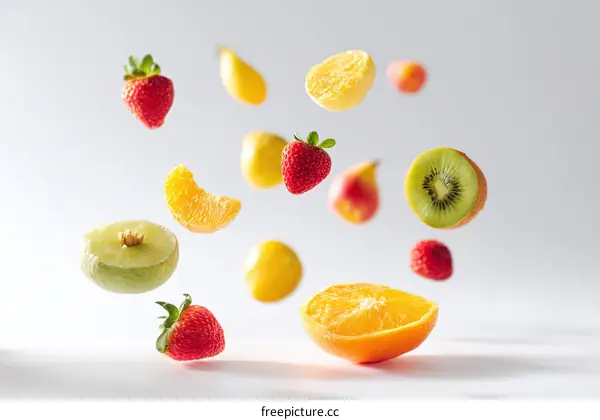 Fresh Fruit Pieces in Motion