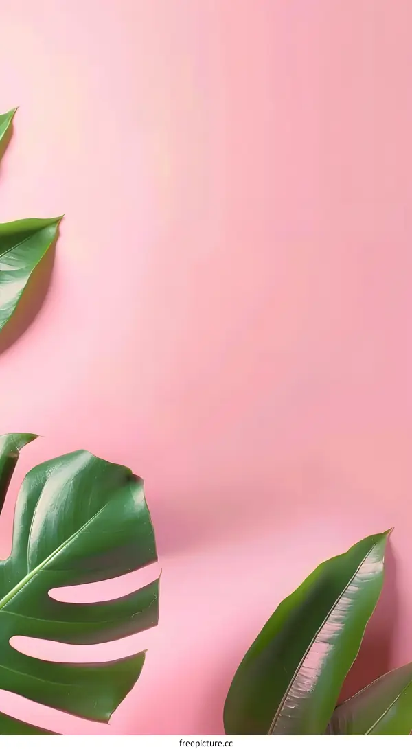 Tropical Leaves on a Pink Background