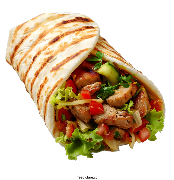 [Transparent Background PNG]Chicken Shawarma Wrap on White Background