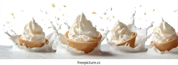 Whipped Cream in Waffle Cones with Milk Splash
