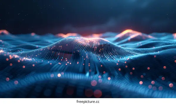 Blue and orange glowing 3D landscape with a starry background