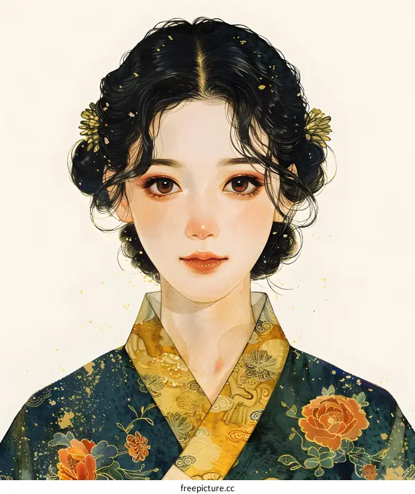 A beautiful Korean woman with traditional hairstyle and makeup