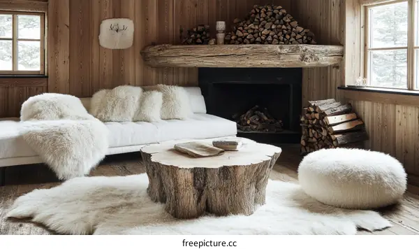 Cozy Cabin Living Room with Warm Wooden Decor