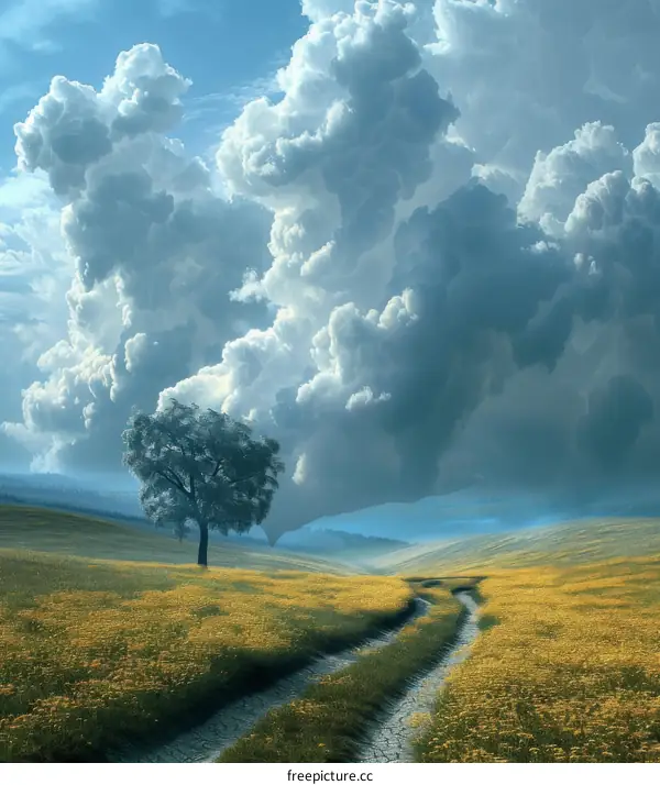 Golden Rapeseed Field Under Dark Clouds
