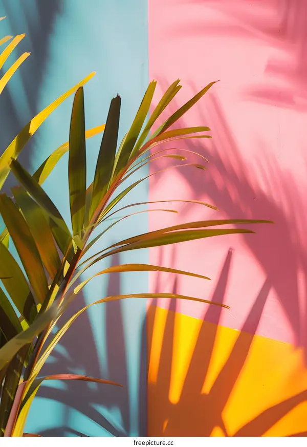 Palm Leaf Shadows On Colorful Wall