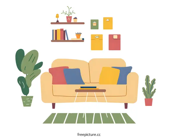 Simple Illustration Of A Living Room With A Sofa