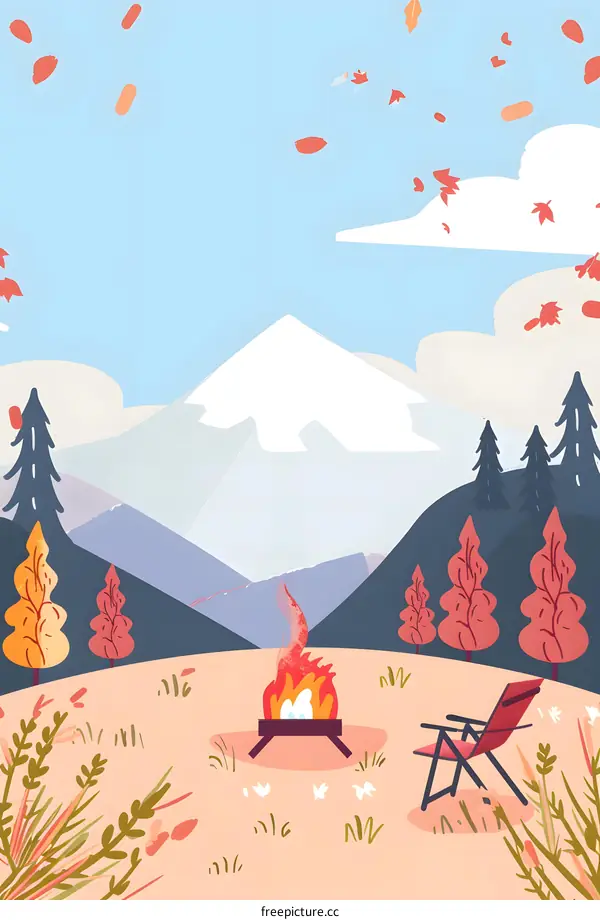 Campfire Scene in the Autumn Mountains
