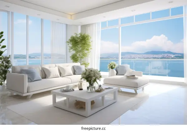 A stunning view of the city from a modern living room