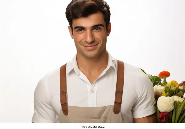 Portrait of a male florist with flowers