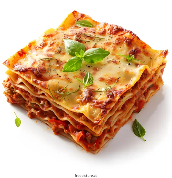 lasagna with basil leaves on top