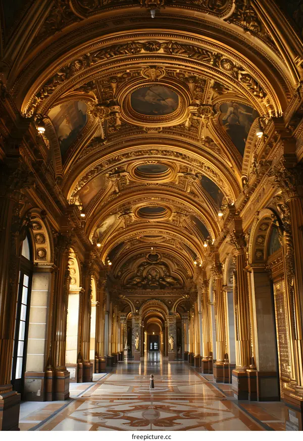 Golden Hallway of Elegance and Grandeur