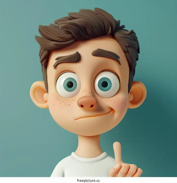 Cute 3D Cartoon Boy Pointing Up