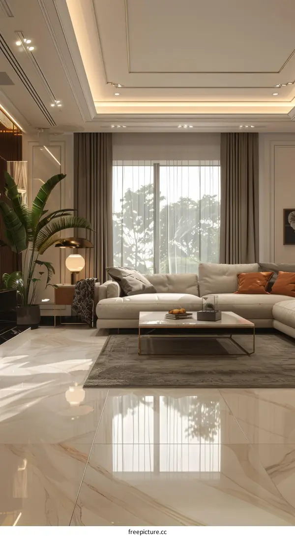 Modern Minimalist Living Room Design Rendering