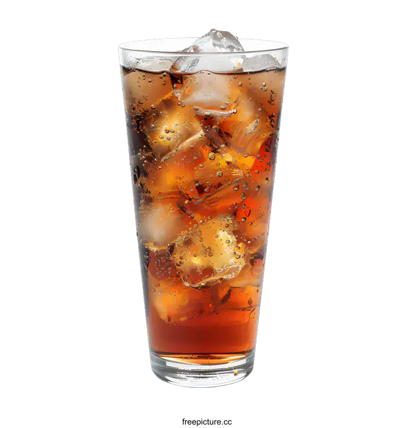 [Transparent Background PNG]Tall Glass of Cola with Ice Cubes