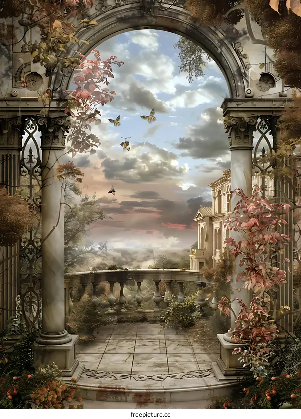 Stone Archway Leading to a Scenic View