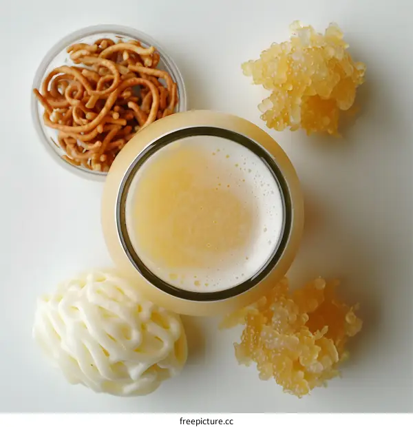 kefir grains and mayonaise with snacks