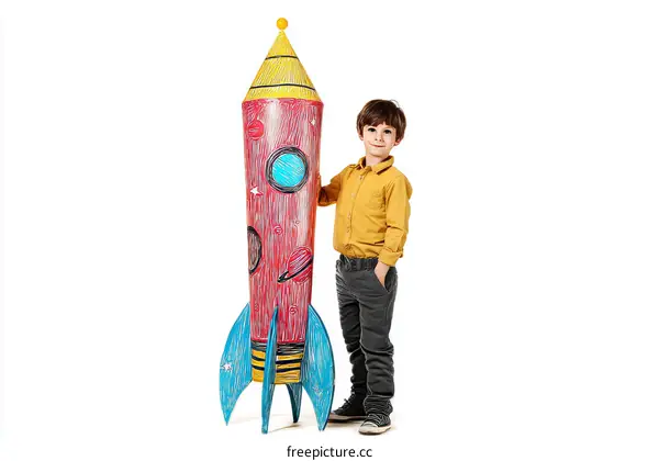 Child with a Colorful Rocket Craft