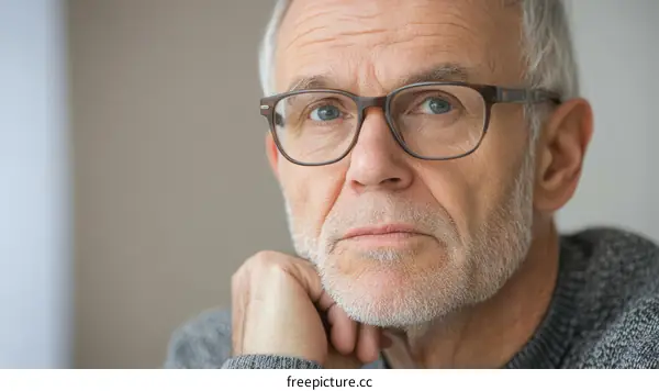 Close-up Portrait of a Thoughtful Senior Man