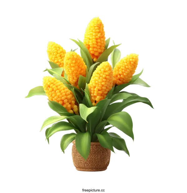 [Transparent Background PNG]3D Illustration of Corn Plant in Pot