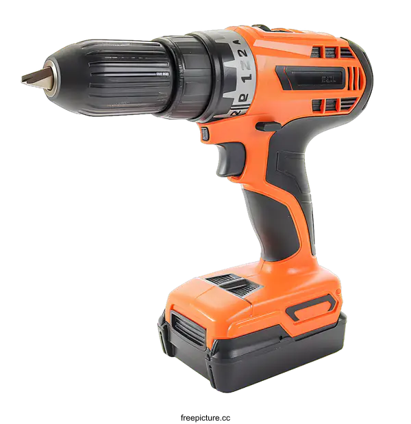 [Transparent Background PNG]Orange Cordless Electric Drill With Black Battery