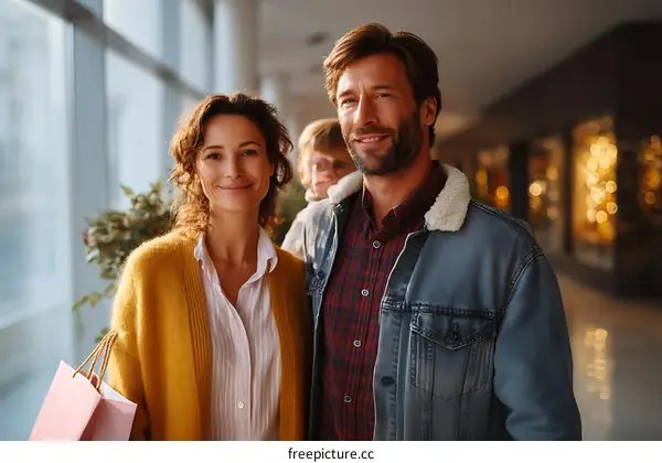 Happy family shopping together in a mall
