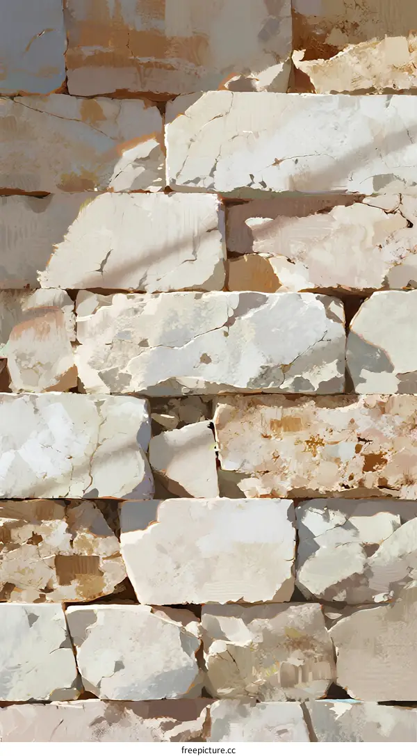 A close-up view of natural stone wall with irregular bricks