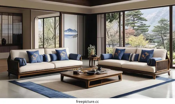 Modern Wooden Sofa Set in a Stylish Living Room