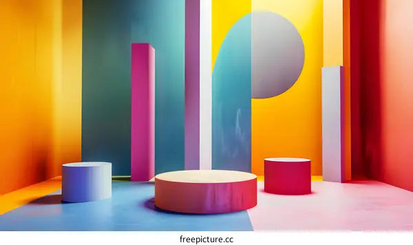 Abstract Minimalist Geometric Shapes Colorful Background Design