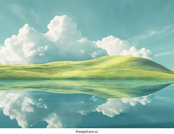 Beautiful Prairie and Lake Reflection under Blue Sky