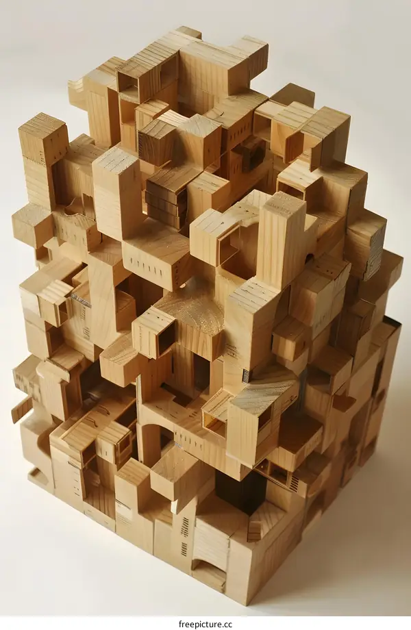 Wooden Block Tower Abstract Architecture Model