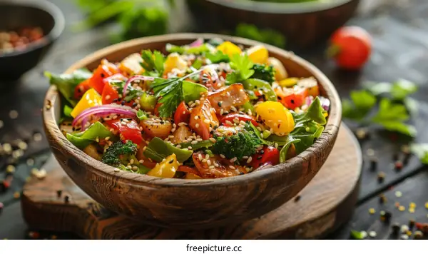 delicious and healthy vegetable salad with chicken