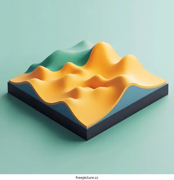 Abstract 3D Minimalist Yellow Green and Blue Landscape