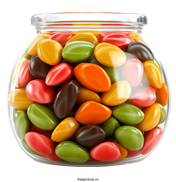 [Transparent Background PNG]Colorful Candies in a Glass Jar