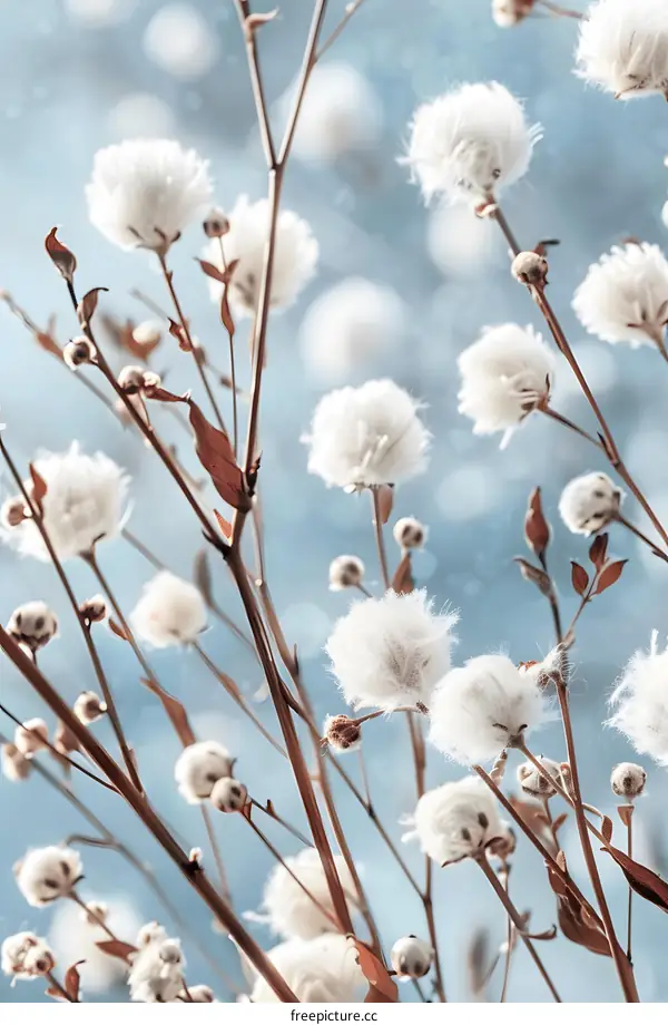 Soft White Cotton Flowers On Branches