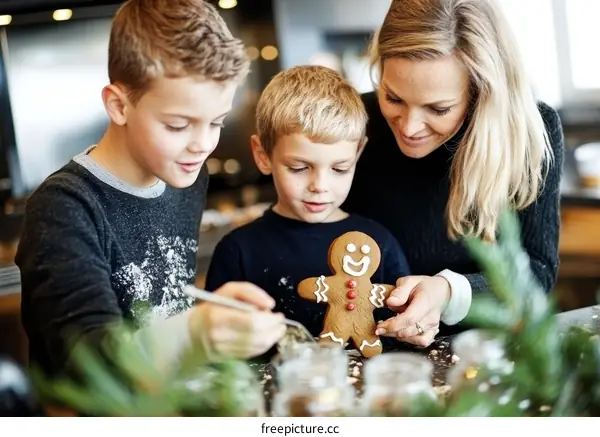 Family Making Christmas Gingerbread Cookies