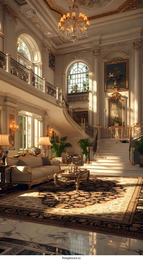 Luxury Interior Design with Grand Staircase and Chandelier